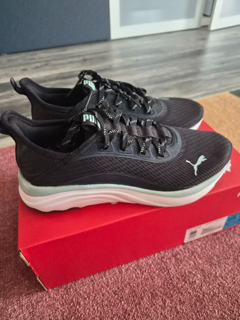PUMA Women's Softride Sophia EVO Black and Mint Running Shoes